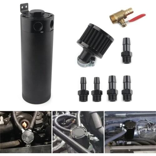Universal Billet Aluminum Baffled 2-port New Long Oil Catch Can Tank with Breather Filter Engine Mini Oil Separator