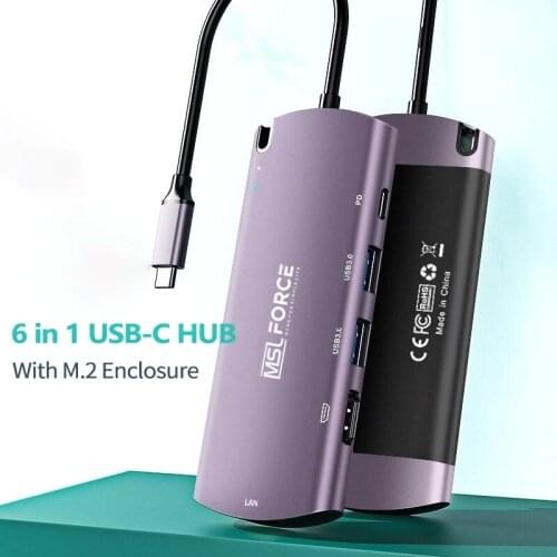 USB-C 6 in 1 HUB PD Fast Charging Hub M.2 SDD Enclosure adapter for USB3 HUB HDMI4k usb c ethernet Port support SATA III adapter