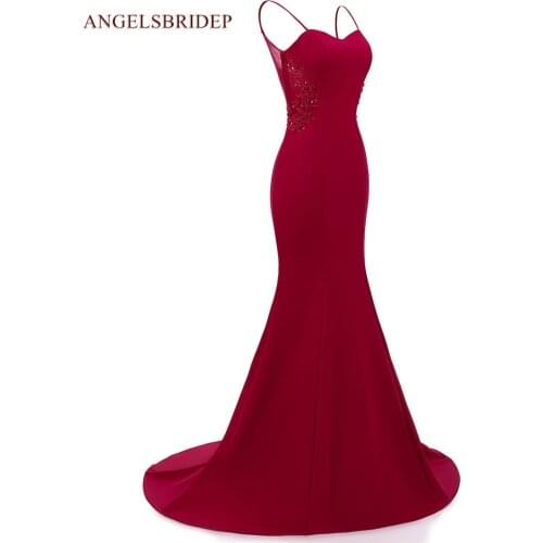 Burgundy Mermaid Prom Dresses Robes De Soiree Sexy Spaghetti Straps Sweetheart Floor-length Celebrity Formal Party Gowns HOT