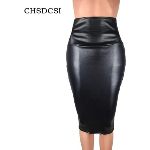 CHSDCSI Bodycon Sexy Skirt Women PU Leather Skirt Solid Color High Waist Slim Hip Vintage Long Open Slit Clubwear Pencil Skirts