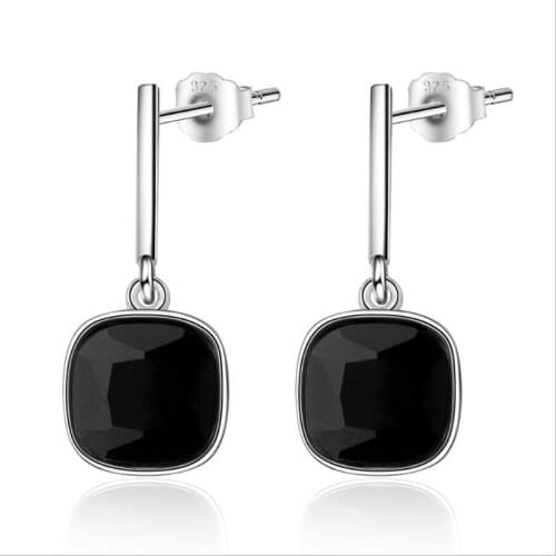 Everoyal Charm Lady Silver 925 Earrings For Women Accessories Fashion Crystal Square Black Stud Earrings Girls Birthday Jewelry
