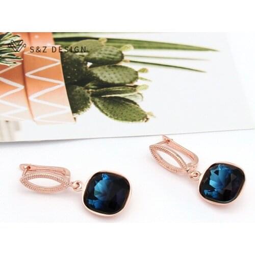 S&Z DESIGN New Arrivals Korean Rose Gold Square Crystal Dangle Earrings For Women Girl Wedding Party Temperament Fine Jewelry