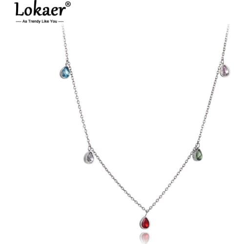 Lokaer Trendy Bohemia Titanium Stainless Steel Colorful CZ Crystal Charm Choker Necklace Beach Pendant Necklace For Women N19181