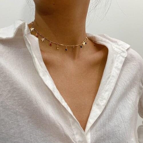 MAA-OE 2020 New Fashion Geometric Simple Five-pointed Star Necklaces For Women Colored Bead Folds Female Necklace Jewelry Gift