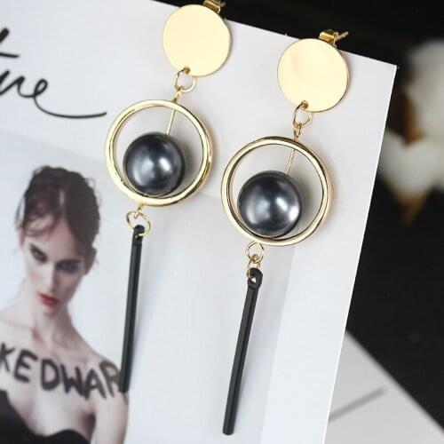 Golden Loop Sleek Black Ball Black Stick Pendant Drop Earrings for Women Dangle Earrings