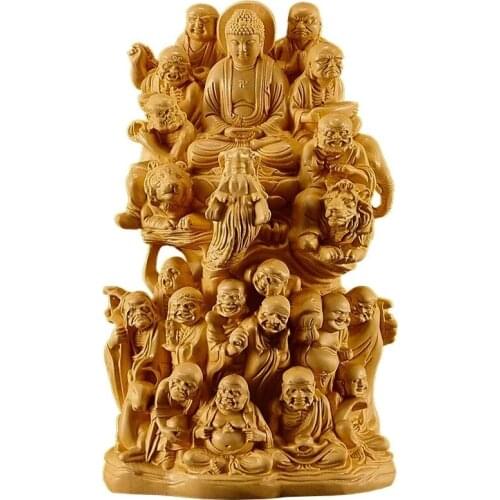 16cm Eighteen Arhats Sculpture Boxwood Buddha Statue Worship Solid Wood Decoration Home Decor