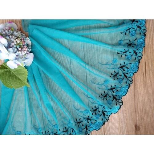 2Yards Embroidery Lace Trim Dark Green Mesh Net Costume Dress Decor Flowers Applique Lingerie Trimmings Laces Fabrics 24cm