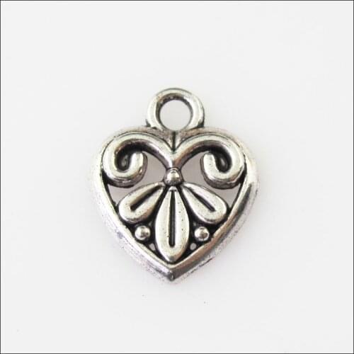 35 New Heart Flower Tibetan Silver Tone Charms Pendants 12.5x15mm