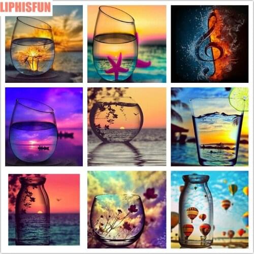 5D DIY Diamond Embroidery Diamond Painting Full Square/Round Resin Cross Stitch Home Decor Sunset Glass
