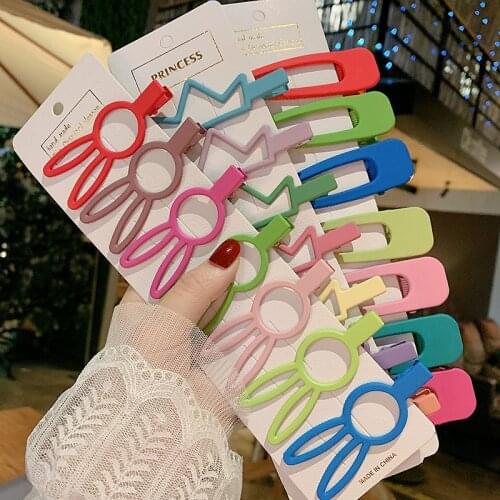 7pcs New lovely Multi-color Resin Frosted hairpin geometric clip Duckbill Barrettes Wild Women Girls Hair Accessories Headdress