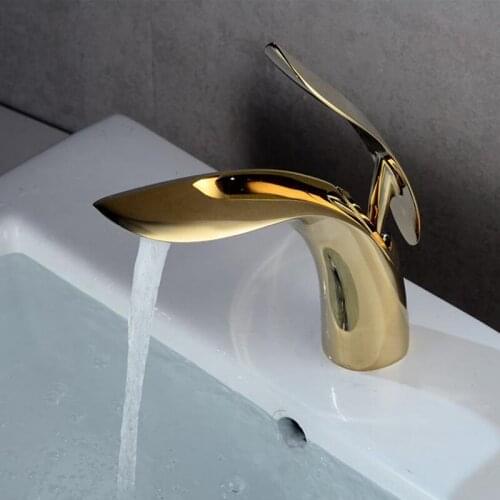 Azeta Free Shipping Brass Basin Faucets Modern Bathroom Sink Faucet Gold Tap Single Handle Basin Water Mixer Tap AT6606G