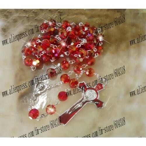 Free shipping 1pcs/lot hot sell red AB crystal bead rosary necklace/religious rosary/special offer