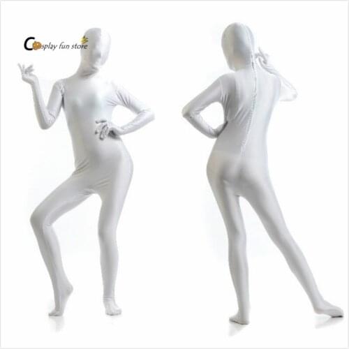 Free shipping custom Adult Full Body Spandex Lycra Zentai Suit white Tight Suits Pure Color Halloween Party Unitard