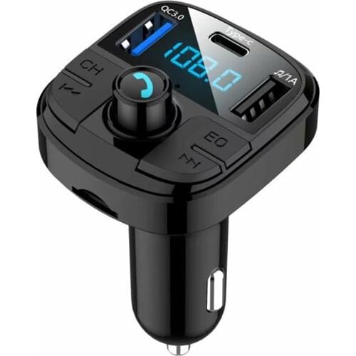Bluetooth 5.0 Fm Transmitter Car Kit MP3 Modulator Car Charger QC3.0 Double USB with LED Lattice Display Screen EQ Mode