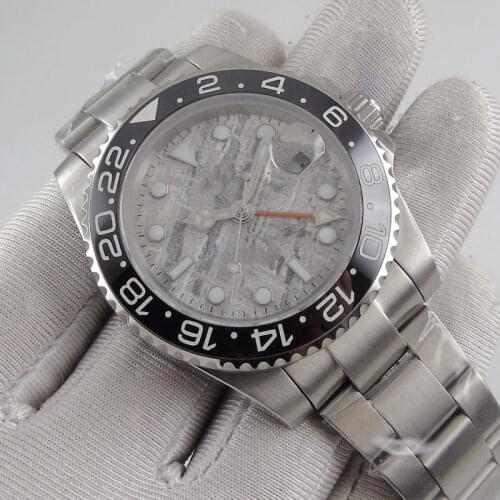 40MM Sterile Grey Dial Sapphire Glass Date Luminous Black Ceramic Bezel GMT Automatic Movement Mens Watch