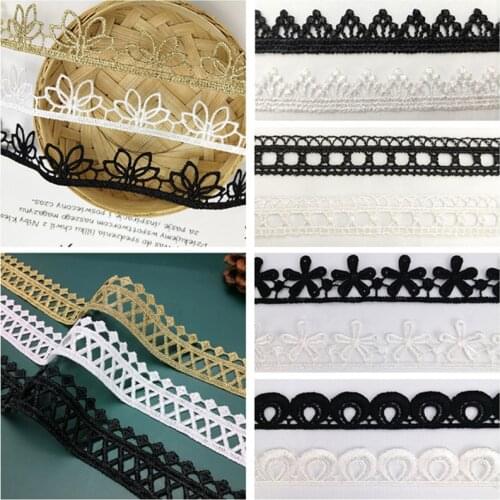 BLACK WHITE Five leaf flower lotus skirt decorative collar decoration curtain craft 2 yards Width 1.2-3CM sewn lace trim XYJB