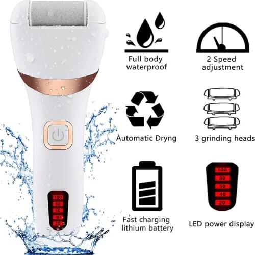 Electric Foot File Rechargeable Waterproof Hard Skin Remover Remove Cracked Heels Dead Skin Within Minute 3 Rollers 2 Speeds