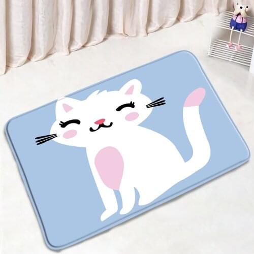 White Cat Bath Mat Cartoon Animal Modern Non-Slip Absorbent Bedroom Rug Kitchen Mats Living Room Footpad Home Carpet Washable