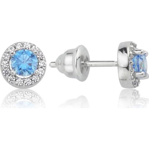 Valori Jewels 0.50 Carat, Zirconia Fancy Blue And White Round Gemstone, Rhodium Plated, Sterling Silver Earrings