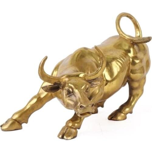 Brass Bull Statue Wall Street Cattle Sculpture Mascot Exquisite Copper Cow Crafts Ornament Home Office Decoration Business Gift
