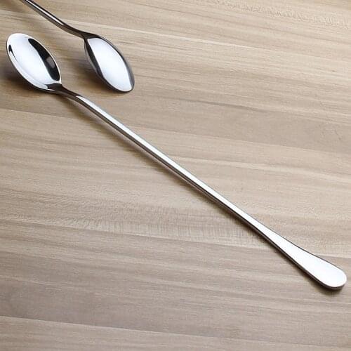 High Quality 410 Stainless Steel Thicken Handle 24cm Long Spoon Ice Spoon Mirror Polishing for Dessert Coffee Stirring