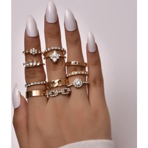 11pcs/set New Fashion Jewelry Rings Punk Crystal Ring Set Bohemian Women Finger Ring Gothic Wedding Rings Wholesale