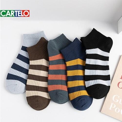 CARTELO Fashion Stripes Mens Socks Solid New Casual Sport Concise Low Tube Socks Soft Male Socks For Adult In Stock