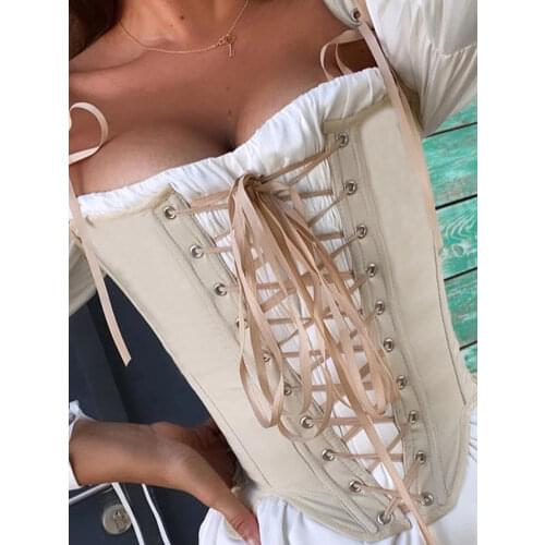 Tossy 2021 New Vintage Corset Bustier Tops For Women Lace Up Bandage Tank Top Sexy Waist Slim Bodycon Wrap Girdle Body Shaper