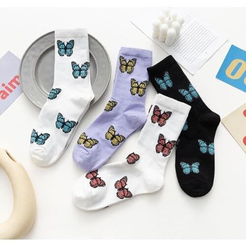 New Butterfly Socks Women Streetwear Harajuku Couple Crew Socks Cotton Fashion Casual Korean Kawaii Fashion Dropshipping Supply