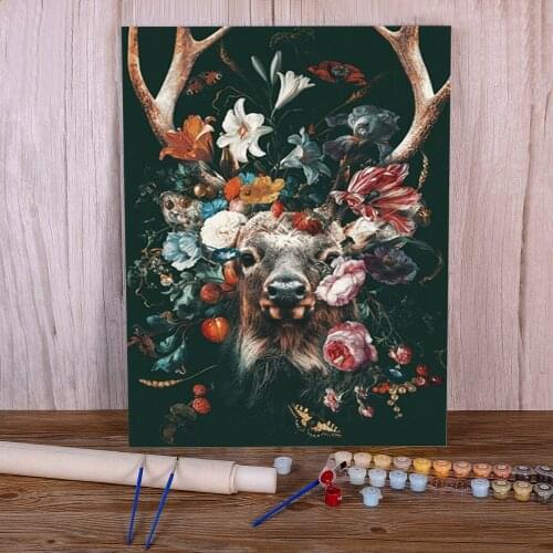 Deer With Flowers Coloring By Numbers Painting Kit Acrylic Paints 40*50 Canvas Pictures Decorative Paintings Kids Art