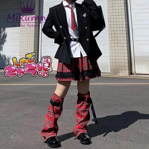 Punk Skirt Japanese Harajuku School Girls Red Plaid Mini Skirts Suits