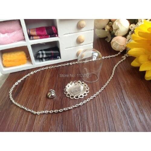 20Sets 30mmx18mm opening clear glass globe necklace pendant, wish pendant, come with silver plated cap,free 70cm necklace chain