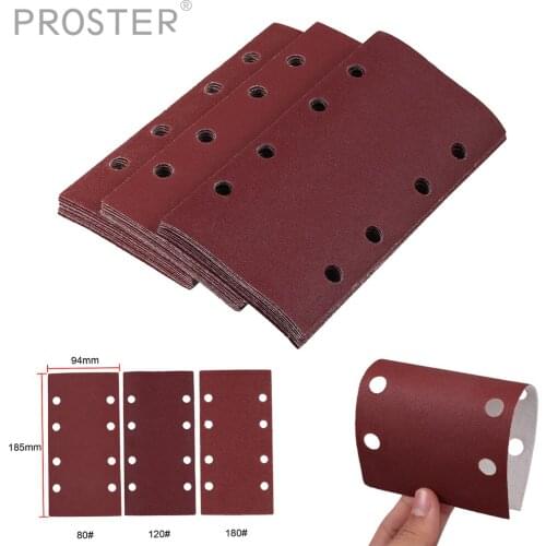 Proster 30pcs for 1/3 Punched Sanding Sheets 93 x 190mm Sandpaper Pads Sander Hook and Loop Mix Grit 80/120/180