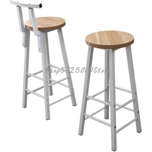 Simple bar stool steel wood bar chair modern minimalist high chair stool household bar chair fast food restaurant small stool cu