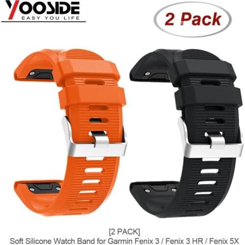 2-PACK Silicone 26mm Easy Quick Fit Sport Watch Band Strap for Garmin Fenix 5X/Fenix 3/3 HR/D2 Charlie/ Descent Mk1 Wristband