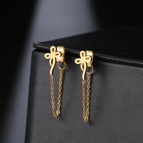 Stainless Steel Earrings 2021 Trend Vintage Delicate Cross Shape Fashion Tassel Chain Earrings For Women Jewelry Friends Gifts
