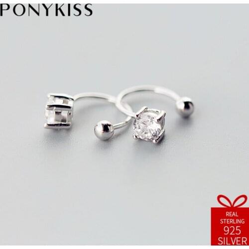 PONYKISS Trendy S925 Sterling Silver Chic Geometric Zircon Sweet Simple Clip Earrings Women Party Creative Style Jewelry Gift