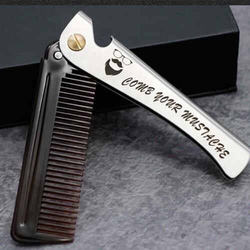 Folding Steel Beard Comb Pocket Clip Hair Hair Brush Anti Static Massage Mustache Handmade