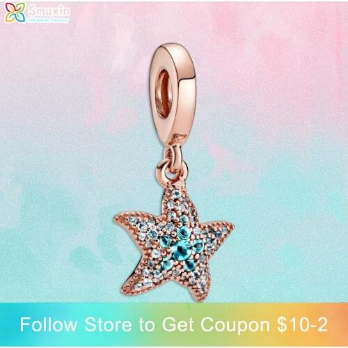 Smuxin 925 Sterling Silver Beads Sparkling Starfish Dangle Charms fit Original Pandora Bracelets Women Jewelry Making Girl Gift