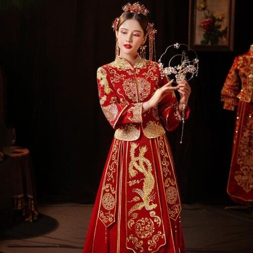 Phoenix Embroidery Vintage Oriental Elegant Modern Chinese Style Wedding Dress Long Traditional Clothes Qipao китайская одежда