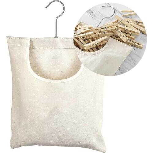 Clothespin Hanging Bag Large Opening Storage Bag with 360 Degree Rotating Hook for Bathroom Balcony