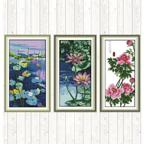 Water Lilies Counted Cross-stitch Embroidery Flowers 14CT Printed on Canvas 11CT DIY Handwork Needlework Sets DMC Cotton Thread