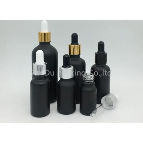 High quality 50ML 100ML Matt Black Glass Bottle With Dropper Essential Oil Bottle