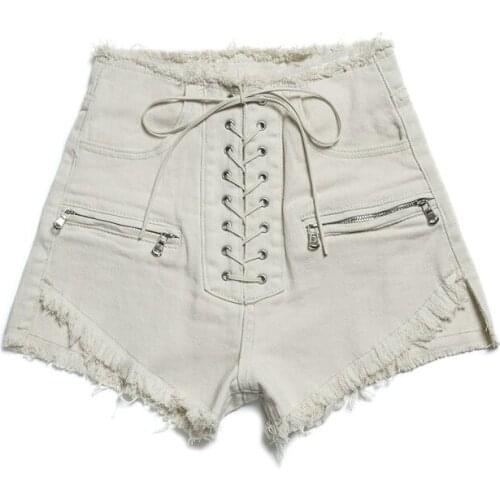 Womens Fashion Summer Denim Shorts Lace High Waist Pockets Womens Casual Street Wear White Short Jeans Pants