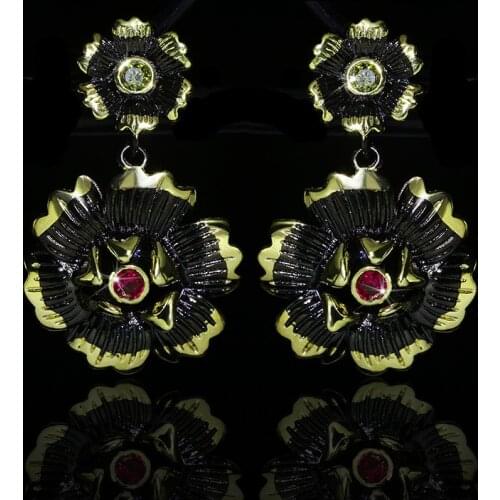 Womens Vintage Jewelry Two Tone Tungsten Rose Flower Dangle Earrings Retro Trendy Wedding Party Drops Earrings Chic Jewelry