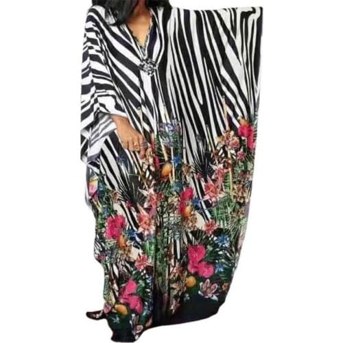 Muslim Clothing Ladies Robe Casual Loose Long Sleeve Cardigan Dress Chiffon Printed V-Neck Long Skirt 2021 Fall African Women