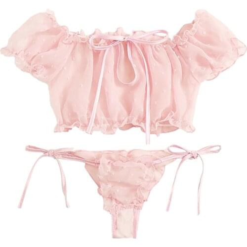 Women Lingerie Corset Mesh Underwire Racy Muslin Sleepwear Underwear Tops+Briefs Sexy Cute Simple Erotic Lingerie Z0127