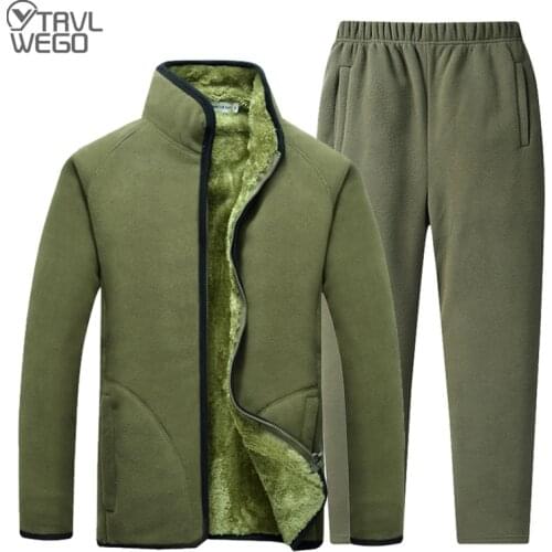 TRVLWEGO Winter Spring Warm Soft Fleece Jacket&Pants Men Outdoor Hiking Camping Fishing Coat Trousers Sports Ultralight M - 4XL