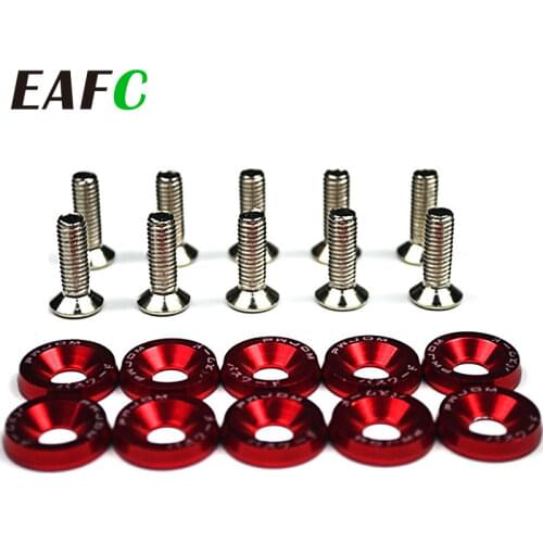 10pcs Car Modified Hex Fasteners Fender Washer Bumper Engine Concave Screws Aluminum Washers And M6 Bolt For Honda QRF002-TP