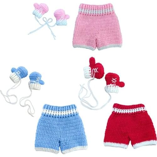 87HD 0-3month Baby Crochet Photography Props Newborn Photo Cool Boy Costumes Infant Pants Clothing Set